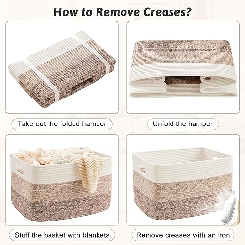 Miniatura 7 de Cesta de manta rectangular, cestas tejidas para almacenamiento, cesta de lavandería de 65L para mantas decorativas de guardería, juguetes, ropa