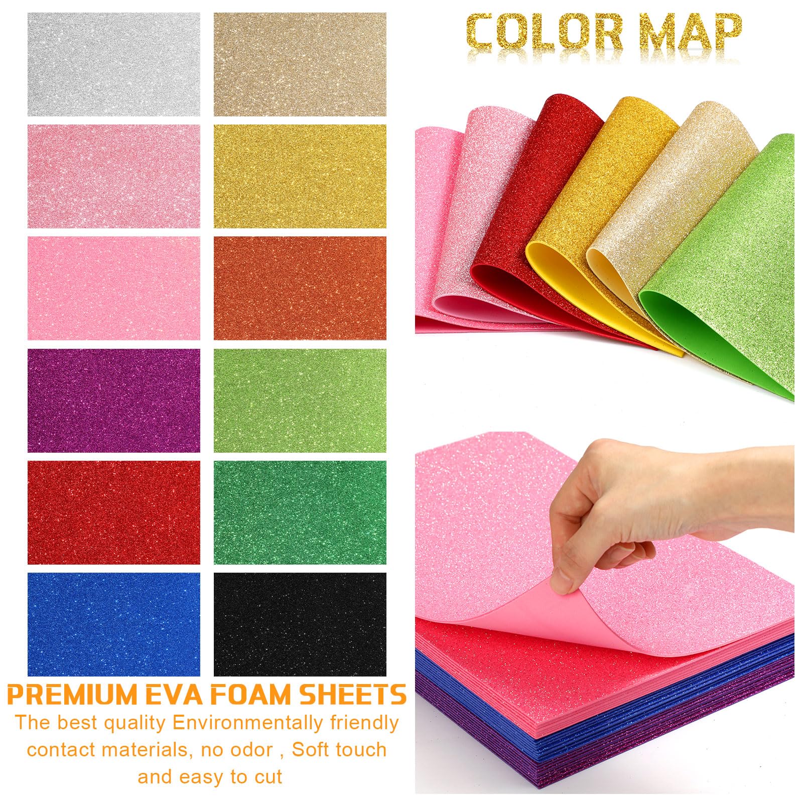TaoBary Hojas de espuma EVA con purpurina de colores arcoíris para