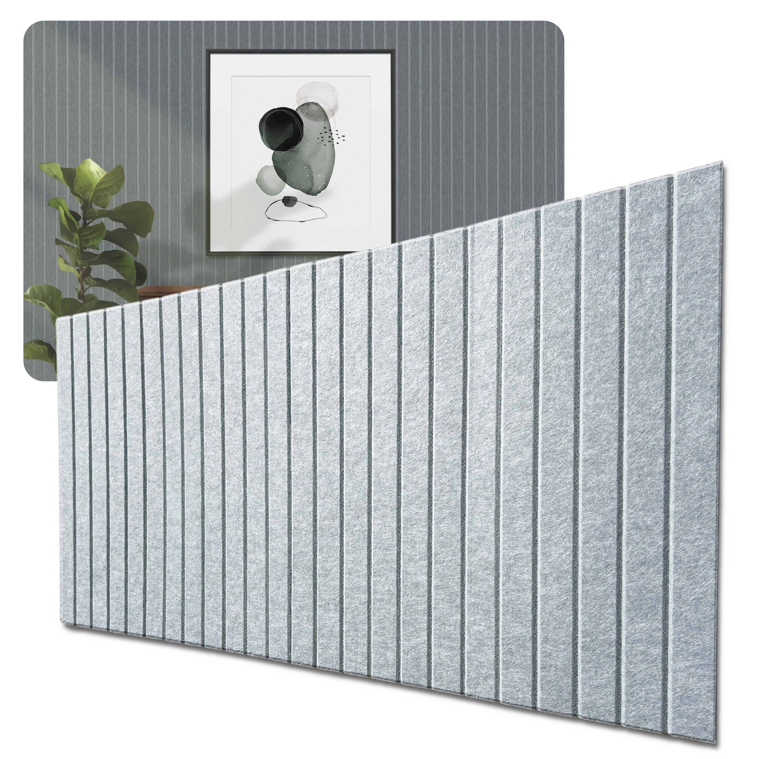 DECCART Samoprzylepne Panele Ścienne Filcowe 120x60 cm - Tablica Korkowa - Panel Ścienny 3D - Płyty Ścienne - Ścianka Lamelowa - Jasnoszary
