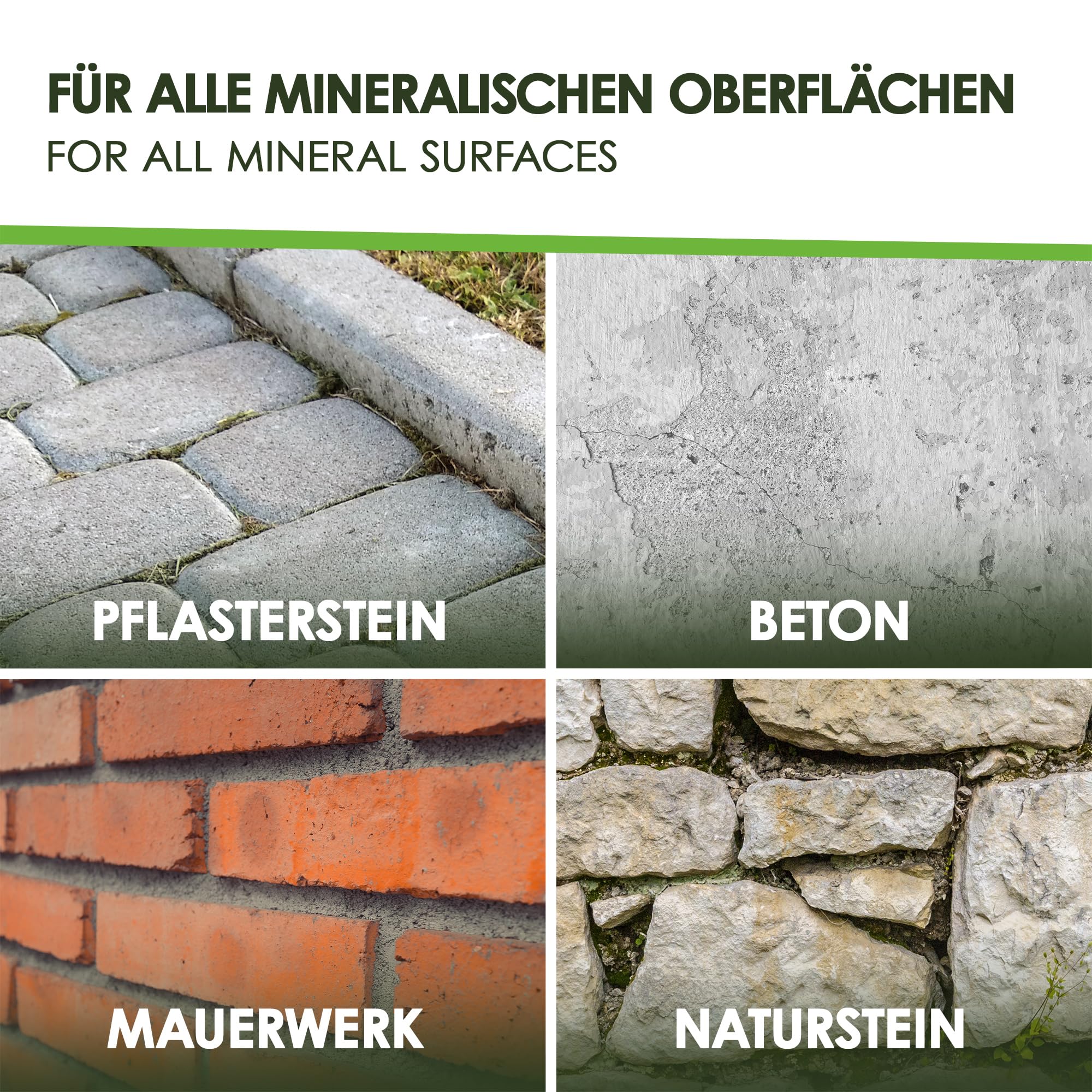 Grünbelagentferner Konzentrat Pro 1x5 Liter | Moosentferner entfernt Flechten, Algen & Grünspan | Steinreiniger Intensiv Aussen für Pflastersteine, Terrasse & Beton