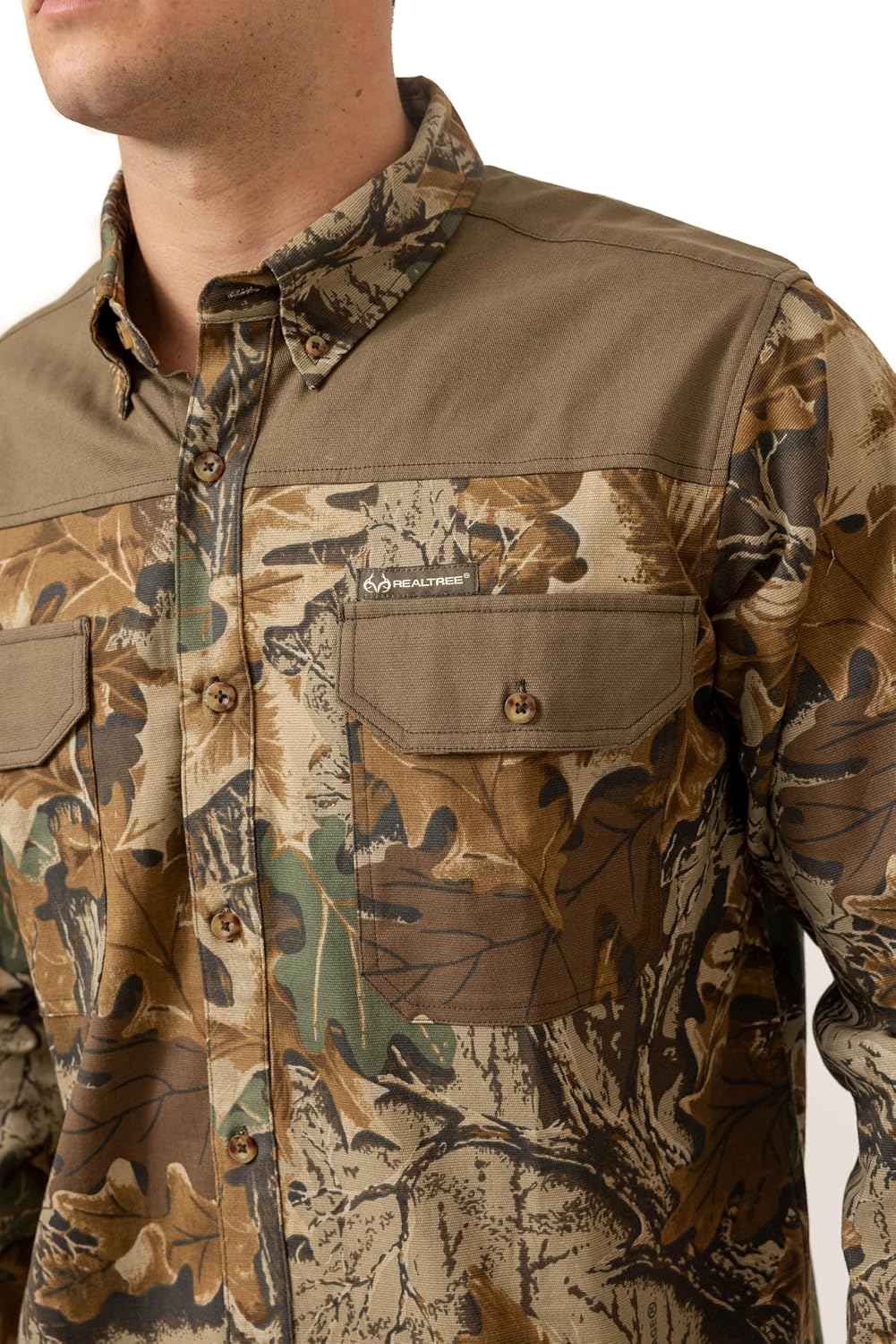 Realtree Men’s Long Sleeve Button Down Camp Shirt – Midweight, Cotton, Breathable Outdoor Shirt for Hunting and Fishing