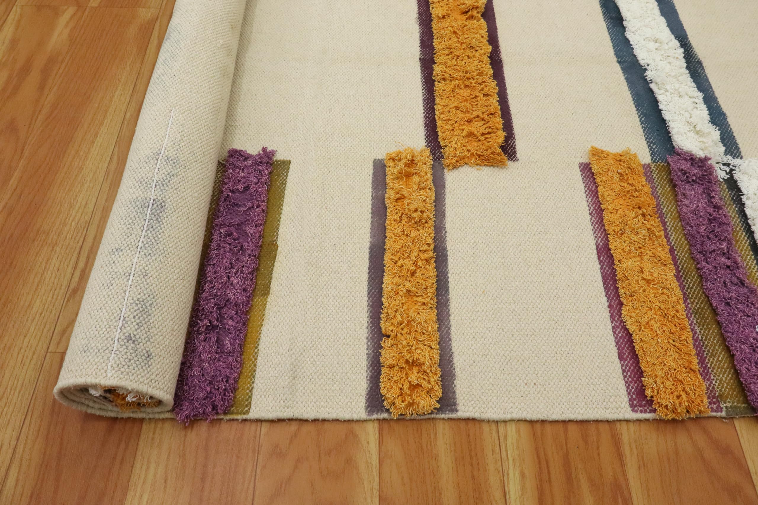Kelim Teppich, 25,4 x 45,7 cm, für Wohnzimmer, Flachgewebe, Beige, mehrfarbig, Baumwollteppich, Stickerei, waschbar, Dhurrie, für drinnen und draußen, Boho, Rus für große Fläche, Esszimmer,