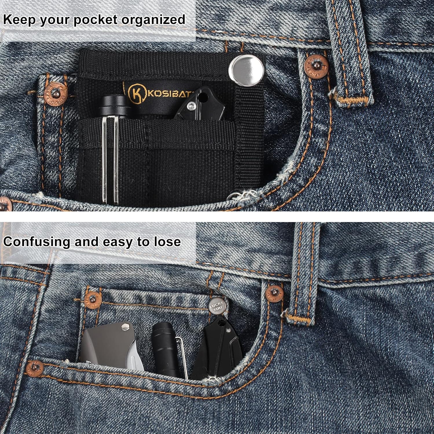 Kosibate EDC Pouch, EDC Organizer, Tool Pouch for Knife/Flashlight/Tactical Pen/Card-Men's Slim Pocket Organizer for Daily Carry