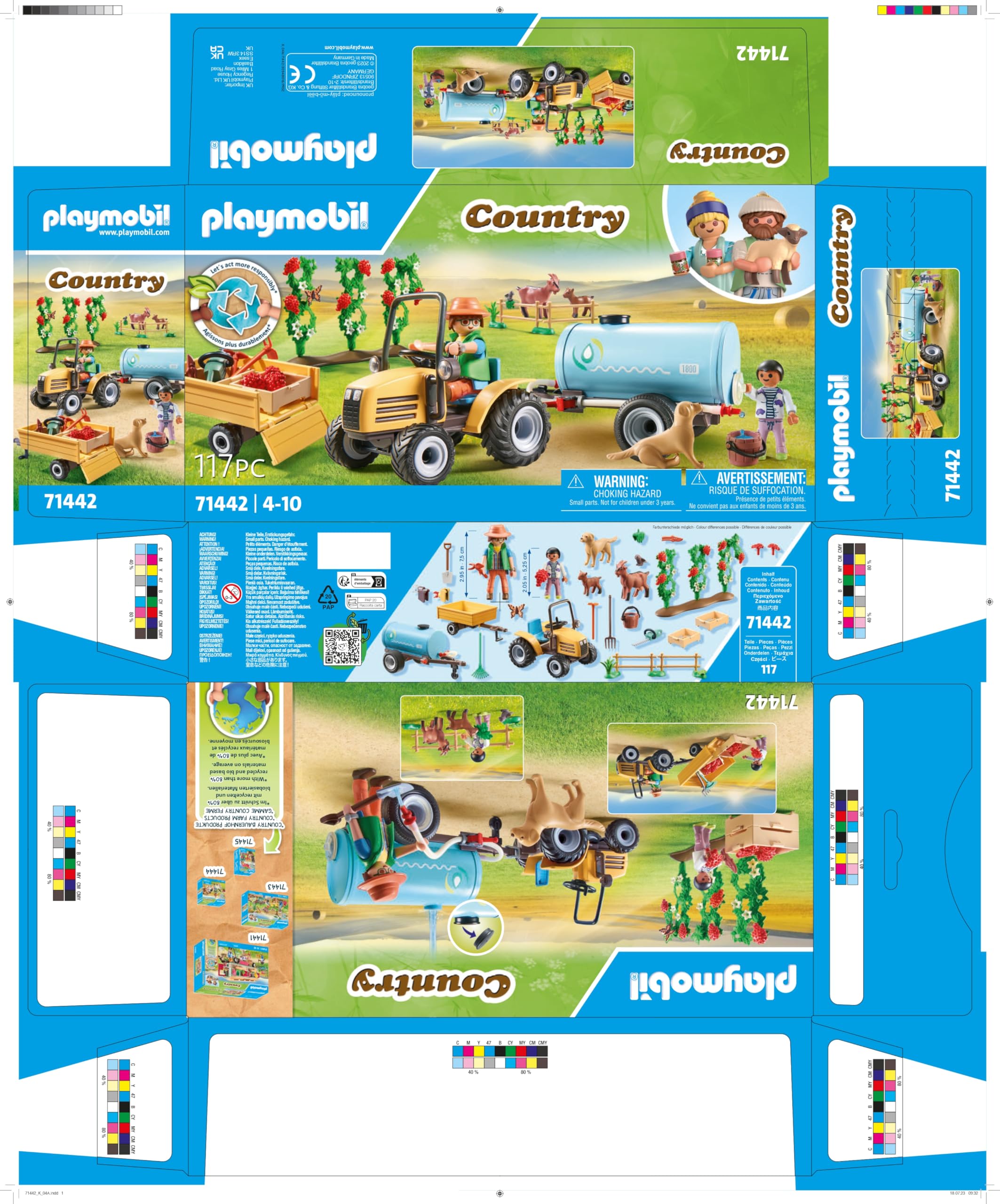 PLAYMOBIL Country 71442 Traktor z przyczepą i zbiornikiem na wodę, świeże zbiory w gospodarstwie rolnym, nauka o środowisku. Zabawne odgrywanie ról, zabawki dla dzieci w wieku od 4 roku życia