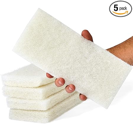 Commercial-Grade Non-Abrasive White Cleaning Pad 5 Pack By Mop Mob. Large, Multi-Purpose 10 in x 4 1/2 in Scouring Pad Fits Universal Holders. Great For Scrubbing Sinks, Tile, Windows and Fine China