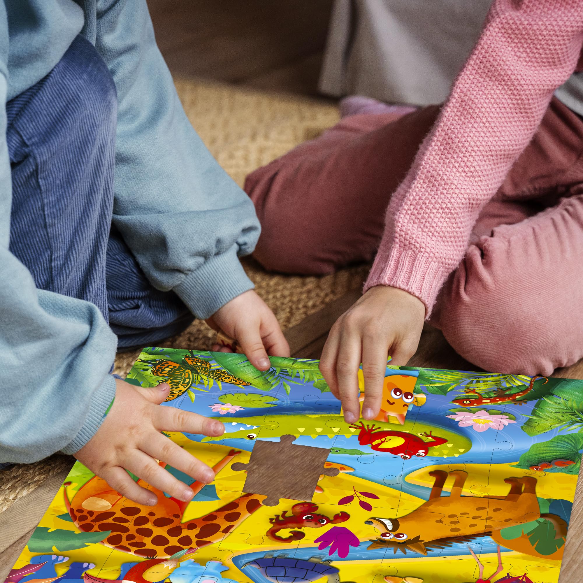 QUOKKA Rompecabezas para Niños Pequeños De 4-6 Años - 4 Rompecabezas De 48 Piezas 3-5 Años - Educativo De Insectos, Animales Africanos, Amazónicos Y Marinos 2-4 - Juego para Niños Y Niñas 4-8