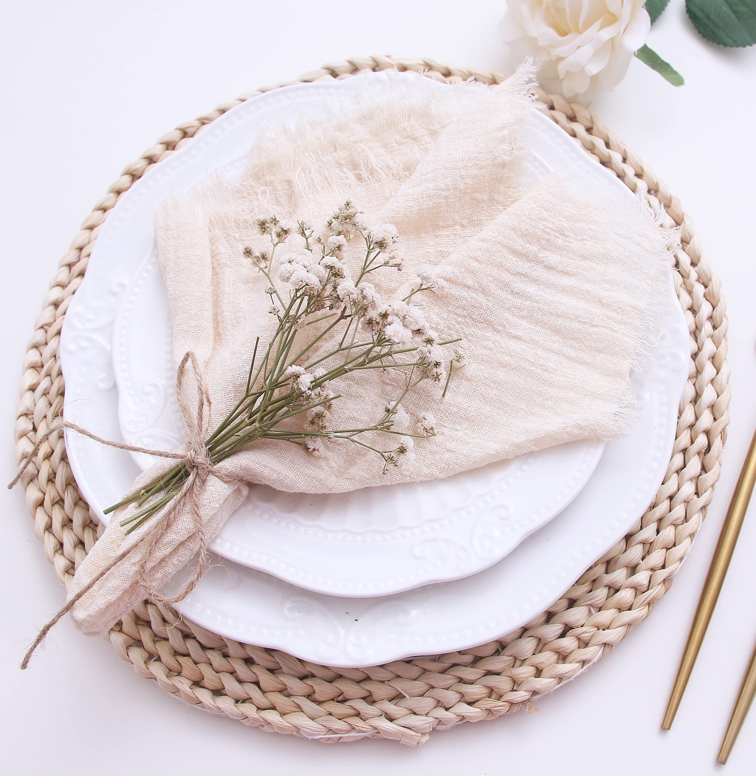 Produktbild von Stoffservietten Mit Fransen 12er Set - Baumwolle Beige 40x40cm