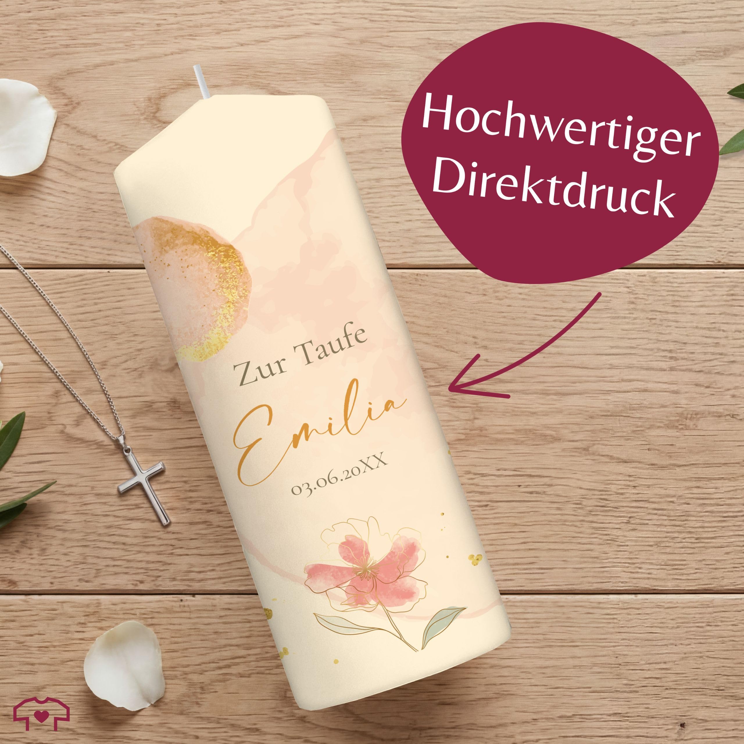 Taufkerze - Zur Taufe mit Name, Datum und Spruch - personalisierte Taufgeschenke für Mädchen - 230/78 mm - Elfenbein