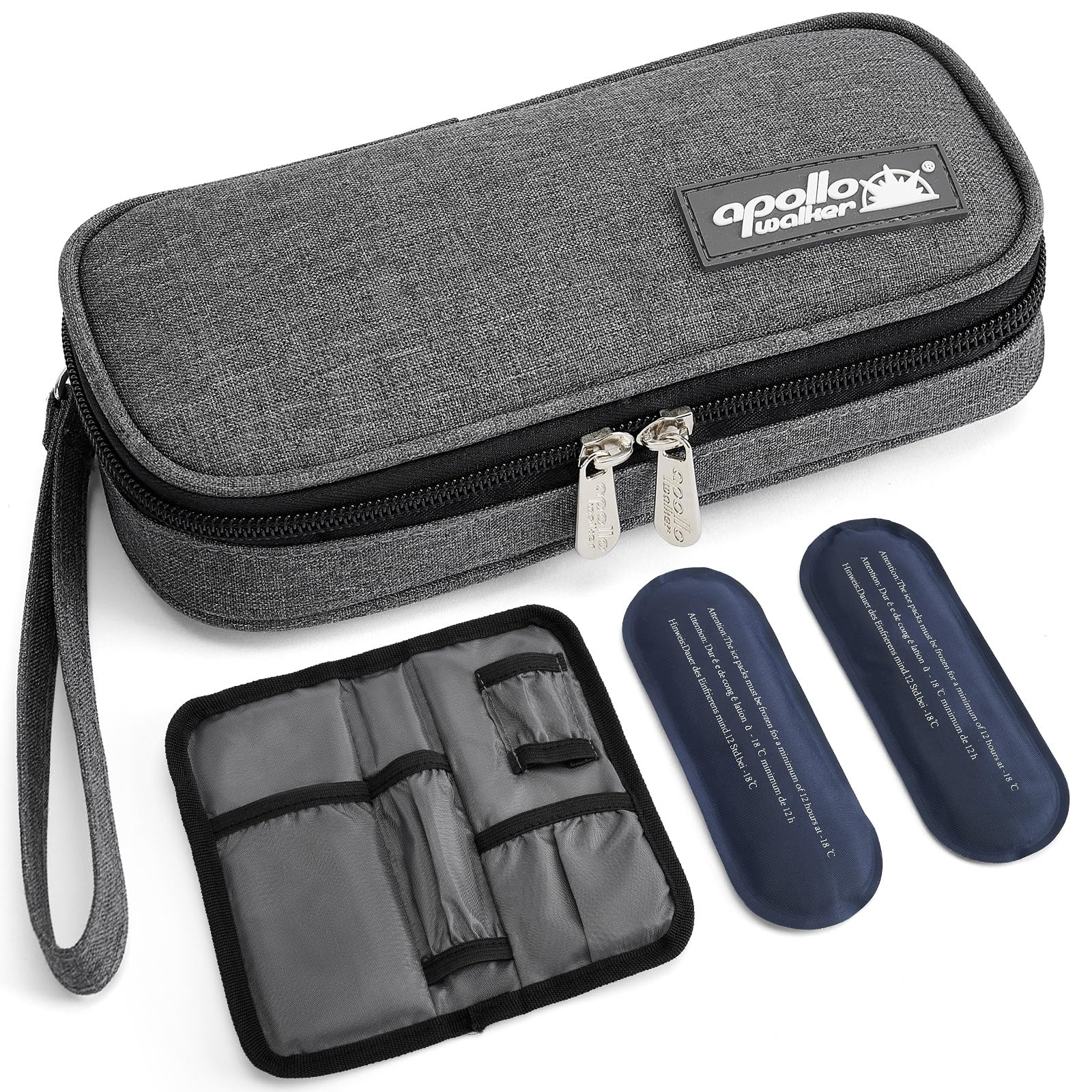 apollo walker Insulin Cooler Travel Case Diabetic Medication Cooler with 2 Ice Packs and Insulation Liner(Gray)