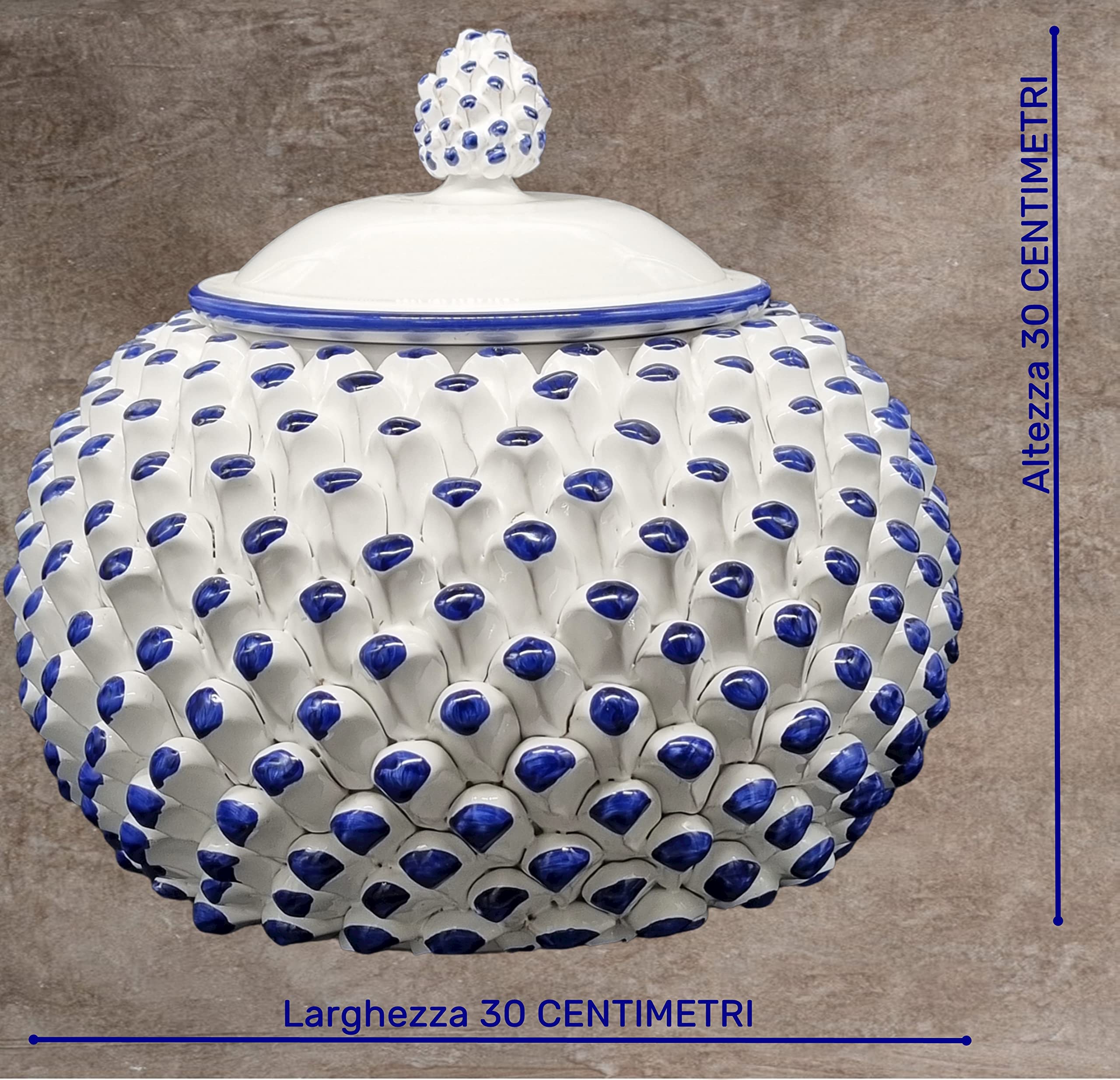 sicilia bedda - BISCOTTIERA PIGNA IN CERAMICA DI CALTAGIRONE - Realizzata interamente a Mano (Diametro 30 Centimetri - Fantasia Blu)