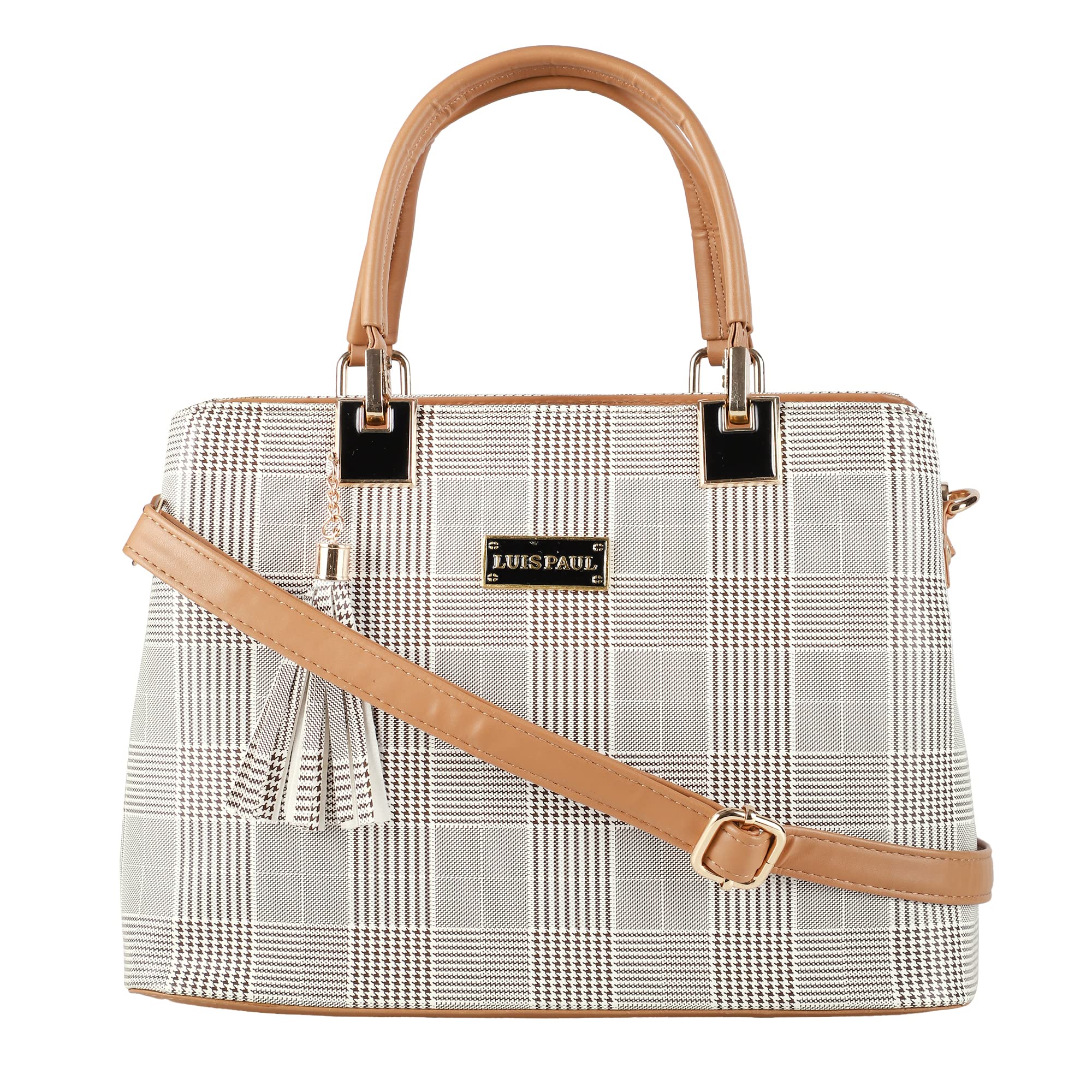 LUIS PAUL Checkered Printed PU Leather Handbag | Shoulder Bag Adjustable | Detachable Sling Strap Ladies | Stylish Designer Handbag For Ladies | Girls Office & College Shoulder Bag (Golden) (B0D4Z8R9LV) Amazon Price History, Amazon Price Tracker