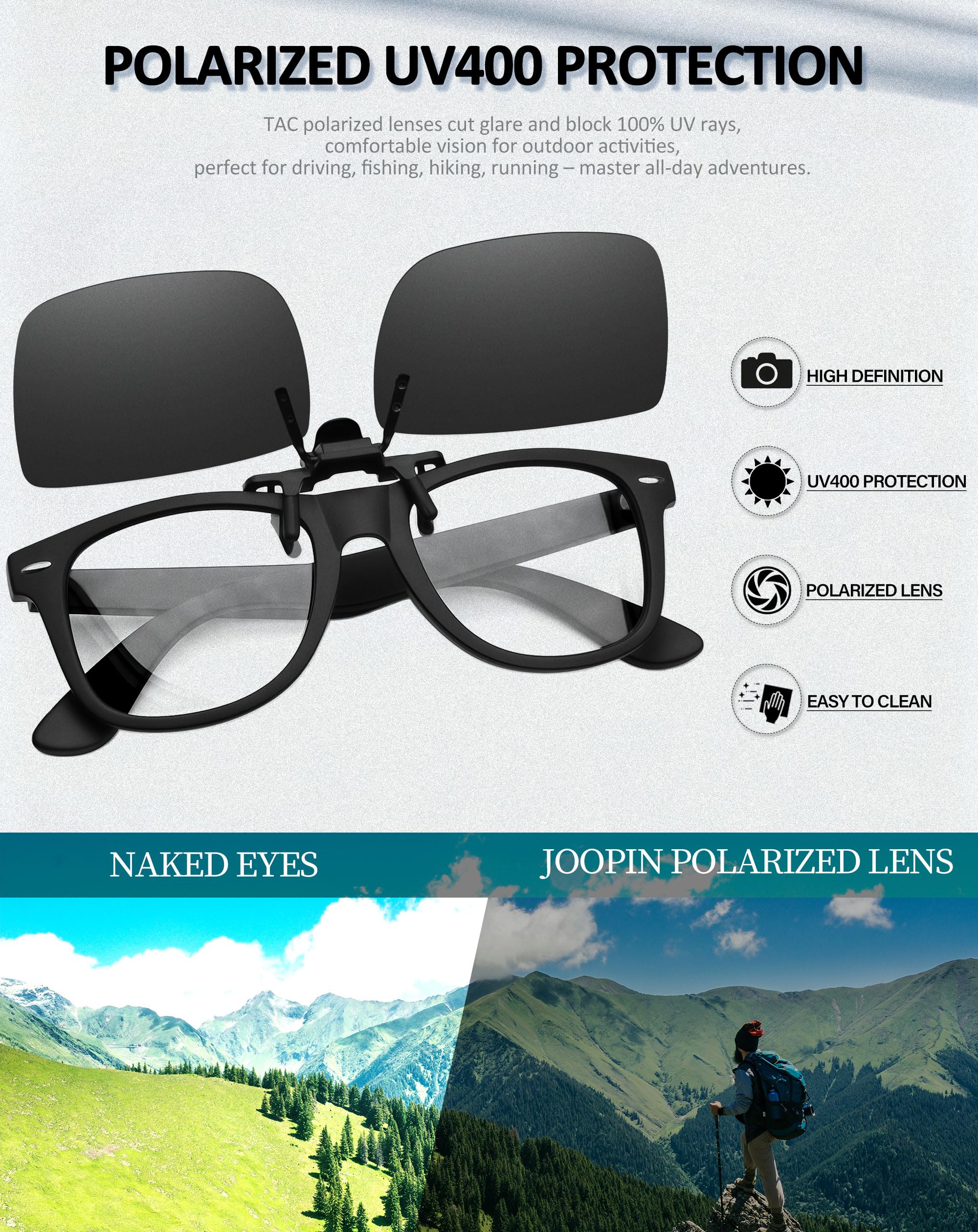 Joopin 2 Paires Lunettes de Soleil Polarisées à Clipser Homme Femme, Ultra léger Surluenttes de Soleil Protection UV400