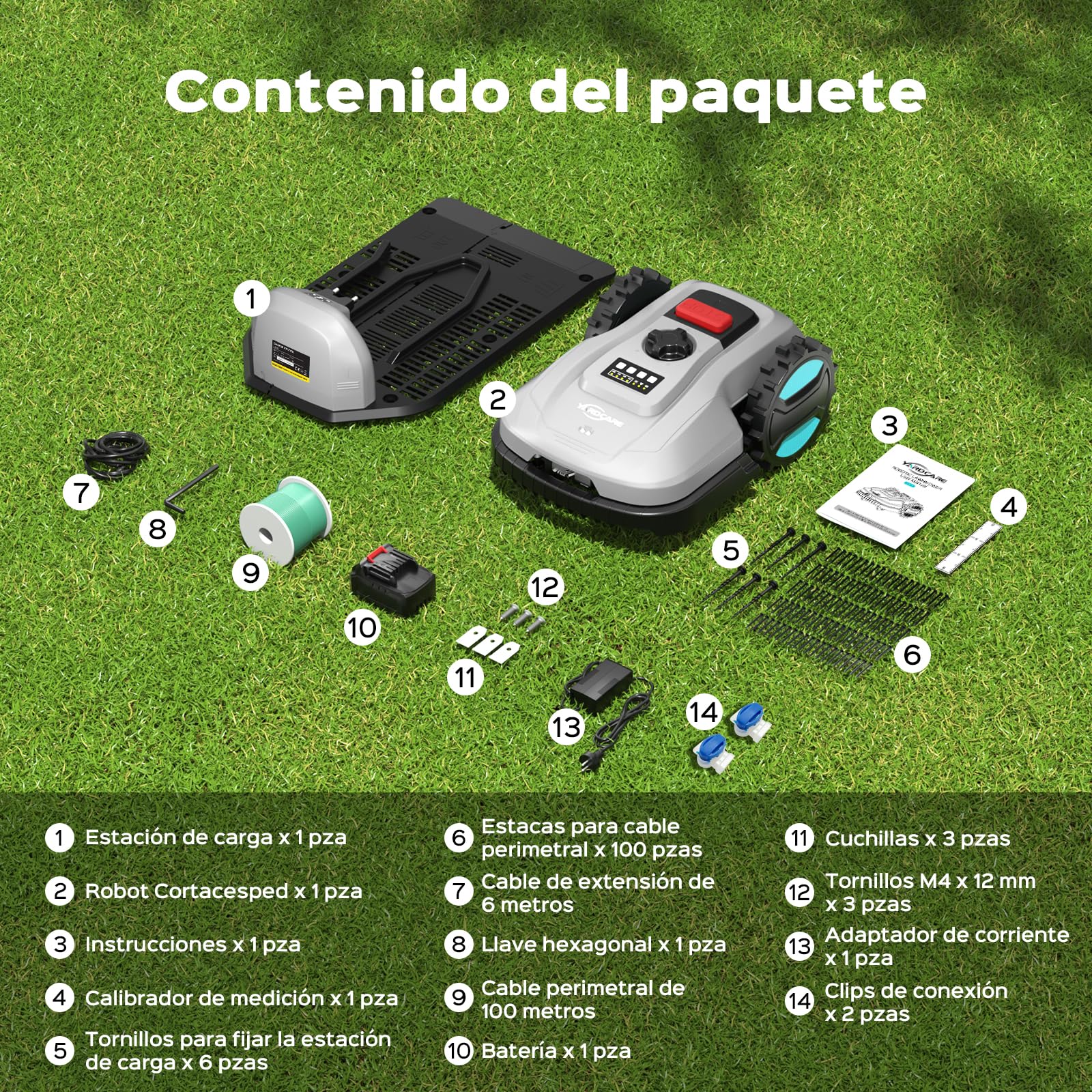 YARDCARE E400 Robot Cortacesped con Control App,hasta 400m²，Altura de Corte de 20 a 60 mm, Sensor de Lluvia, Robot Cortacésped 18 cm de Ancho de Corte,Menos de 60 dB