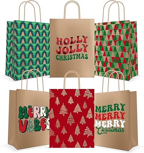 Miniatura 8 de easykart labels 30 bolsas de regalo de papel kraft de Navidad para bolsas de regalo de papel navideño, 6 diseños, bolsas de regalo de Navidad, aulas
