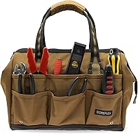 Coreflex 14-Inch Wide-Mouth Heavy Duty Tool Bag - Multi-Purpose Gear Bag for Plumbers, Electricians, Handymen, Camping & Daily Use (Tan)
