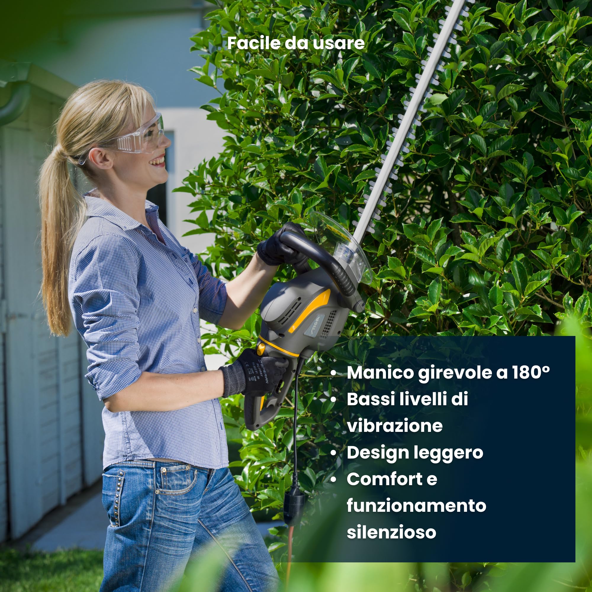 STIGA HT 106c Doppia Lama Tagliasiepi Elettrico, 600 W, Lama 60 cm – Impugnatura Rotante 180° (3 pos.) – Per Siepi Domestiche
