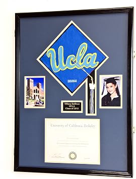 Custom Graduation Diploma Frame Tassel Photo Cap Engraving Display Case for 11 x 8.5 Certificate w/ Custom Matting Colors Black Wood Finish w/Black/White Matt, Diploma+2-4x6+Hat+Engraving+Tassel