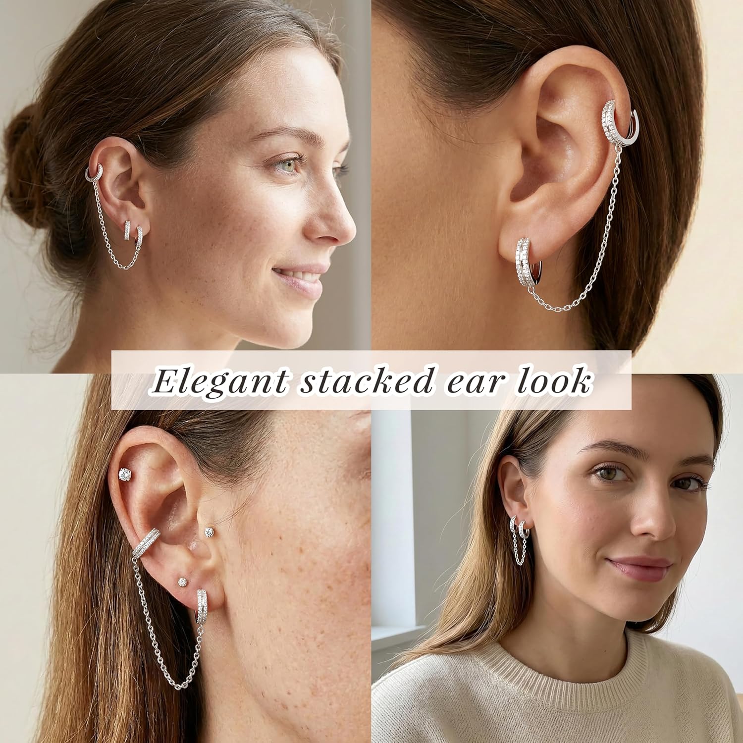 Gold Chain Earrings for Women, Hypoallergenic Huggie Hoop Stud for Catilage Conch Double Piercing, St. Patrick's Day Sterling Silver Chain Earring Jewelry - Image 5