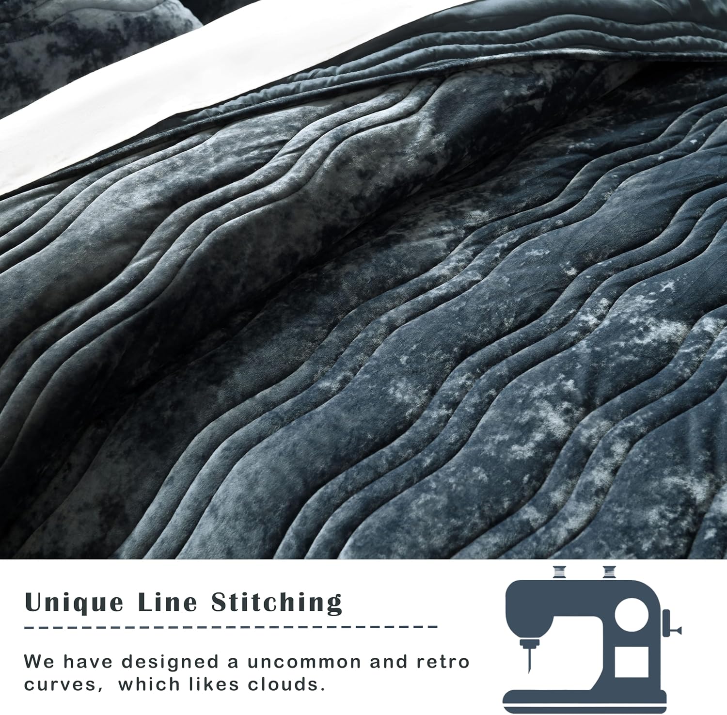 Velvet King Size Comforter Set, Luxurious King Quilt, Blue Bedding Set, Soft Plush Bedspread, Lightweight for All Season,Stormy Blue - Image 4