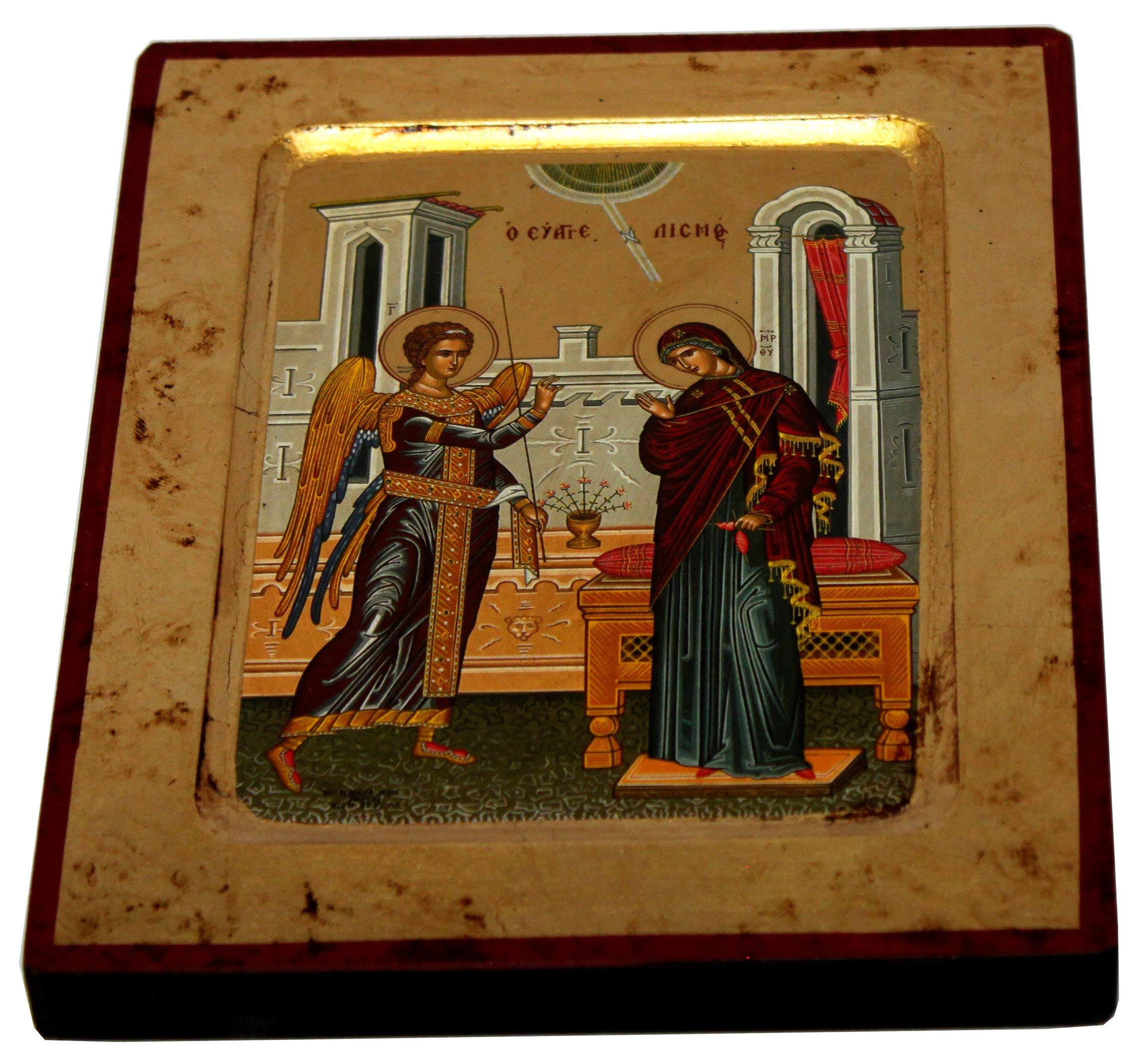 Holy Land Market Annunciation - Visitation Icon with Sheets of Gold (Lithography) (9 x 7 Inhces)