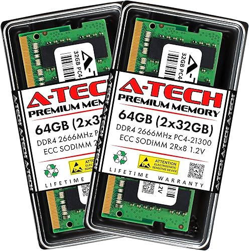A-Tech Kit de 64 GB (2 x 32 GB) RAM para Synology RackStation RS822+ NAS  DDR4 2666MHz PC4-21300 ECC SODIMM 2Rx8 1.2V 260-Pin actualización de