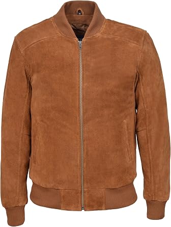 Smart Range 70s Classic Bomber Mens Tan Plain Suede Wax Biker Style Italian Fitted Real Leather Jacket 275-P