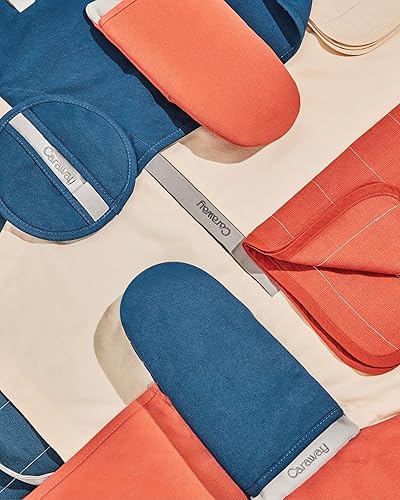 Miniatura 7 de Caraway Juego de lino Delantal, soportes para ollas, guantes de horno y paños de cocina 100% algodón orgánico Duradero, lavable a máquina