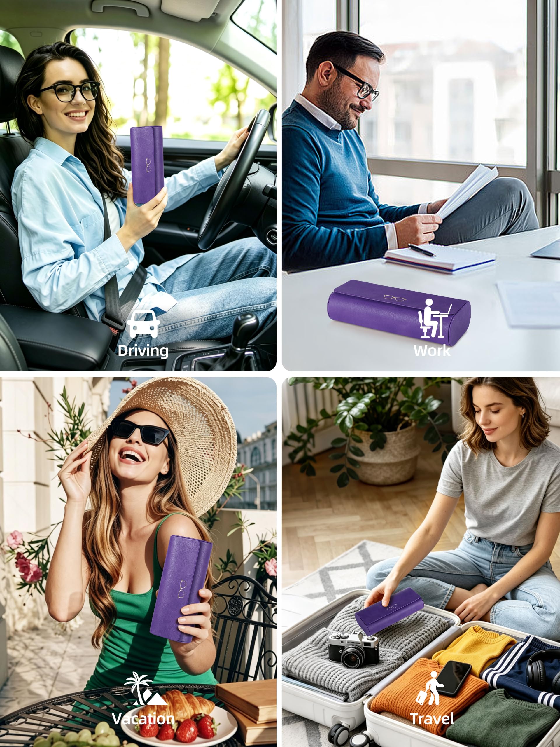 ExtreLife Smart Brillenetui, funktioniert mit Apple Find My, Hartschalen-Sonnenbrillenetui für Damen Herren, Brillenetui mit GPS-Tracker, PU-Leder, Anti-Verlust, wiederaufladbar, elegantes Lila