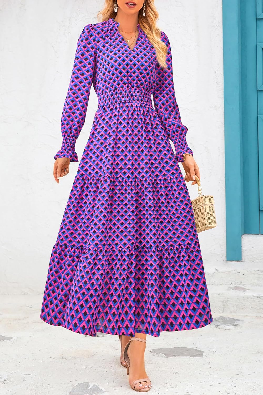 PRETTYGARDEN Women's Floral Maxi Dress 2026 Fall Long Sleeve V Neck A Line Long Flowy Spring Party Boho Dresses - Image 4