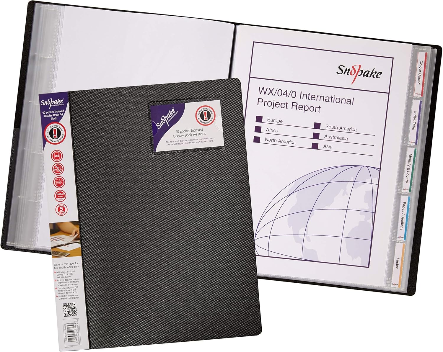 Snopake A4 Indexed Display Book 40 Pockets Black [Pack of 1] Ref