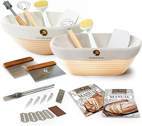 Superbaking Banneton - Juego de cestas a prueba de pan, redondas de 9 pulgadas y ovaladas de 10 pulgadas