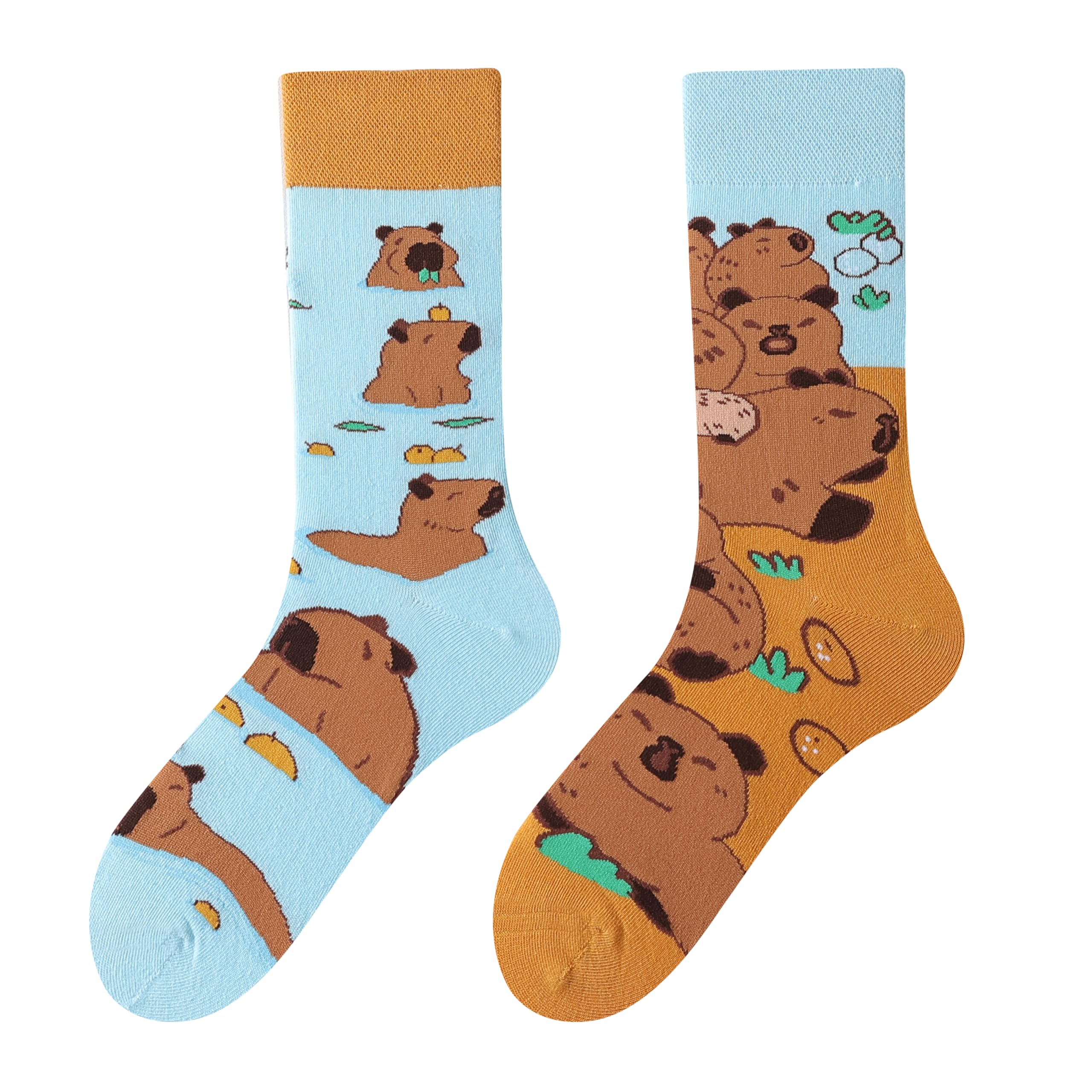 NxnChc Calcetines Divertidos Unisex para Mujer y Hombre con Diseños Asimétricos en Par - Temas Animales, Comida, Fruta, Deporte y Arte en Algodón - Ideal para Regalos - 2