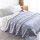 NTBAY 3 Layers Cotton Muslin 106x92 King Bed Blanket, Super Soft Breathable Thermal Yarn Dyed Quilt for Adults, Perfect Lightweight Blanket for Couch Sofa Bed All Seasons, Blue Stars