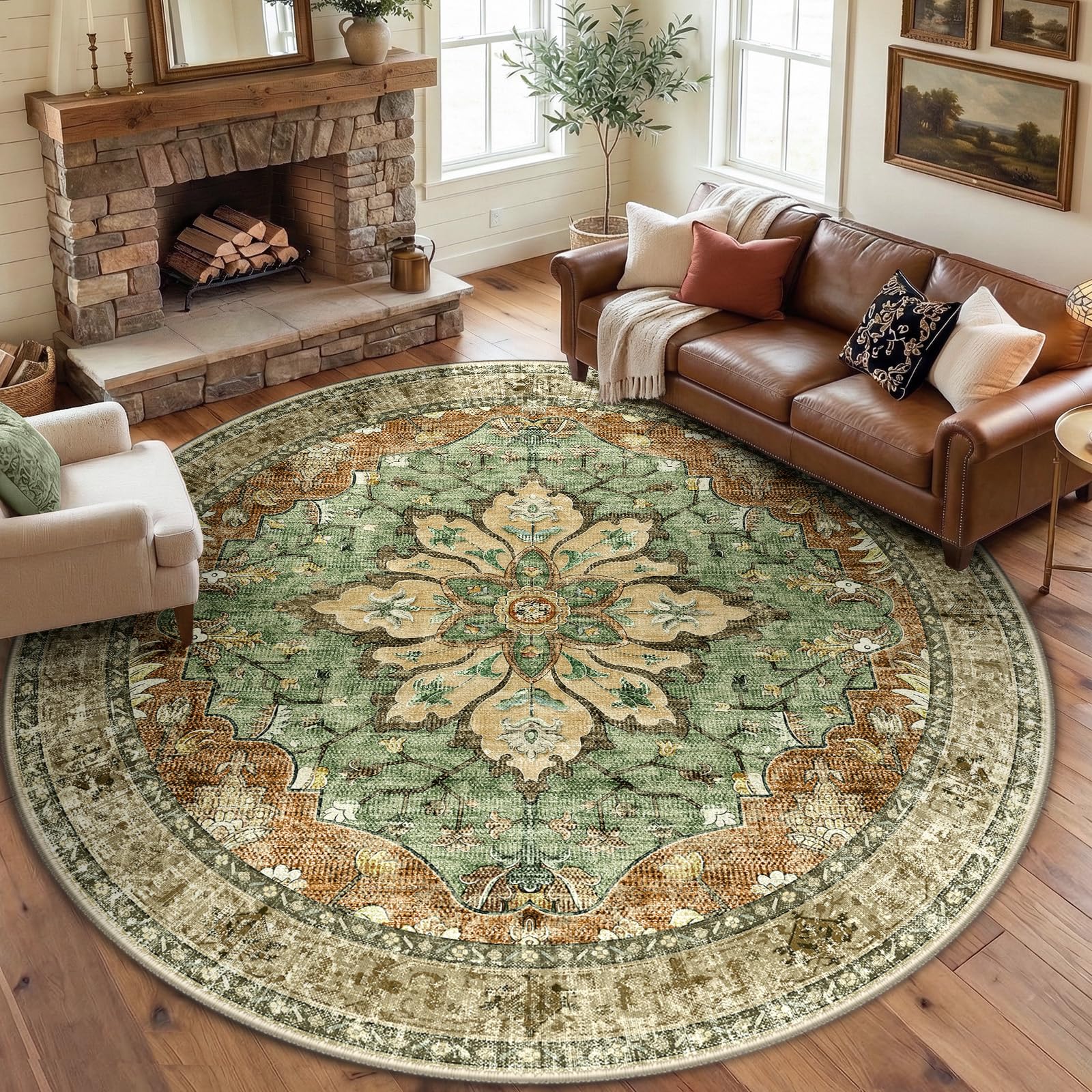 Amazon.com: RELEANY Area Rugs Round 8ft Washable Non-Slip, Floral