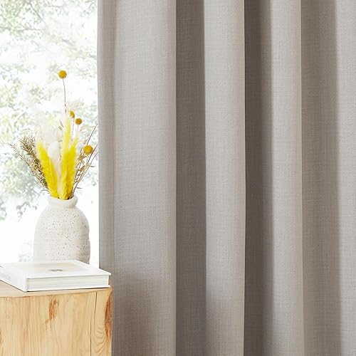 Miniatura 9 de NICETOWN Cortinas de lino grueso 100% opacas de 84 pulgadas de largo, cortinas con pinzas plegadas que bloquean el calor y la luz, cortinas con