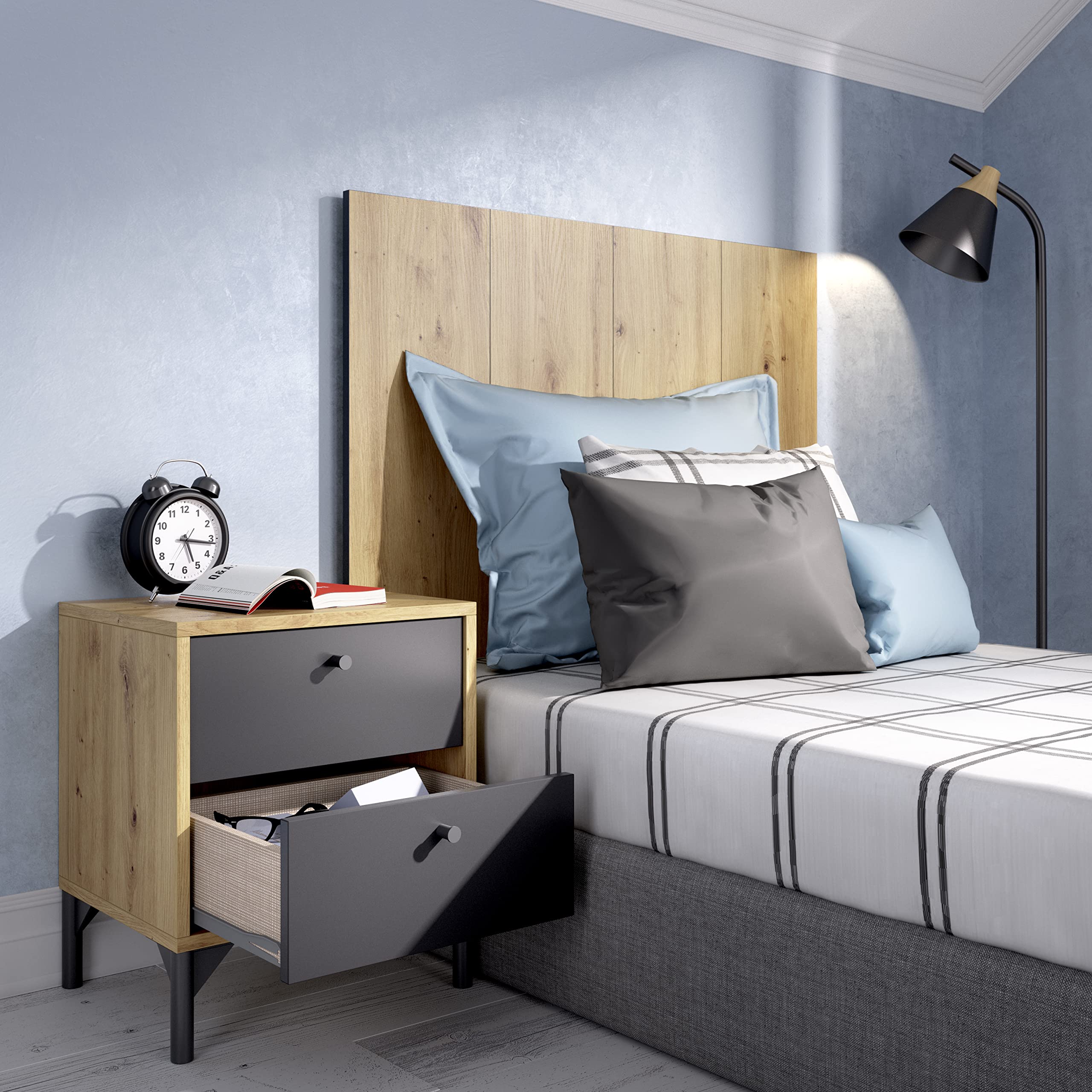 DEKIT GRUPO RIMOBEL Greta Tête de lit en Bois, Nordique et Graphite, lit Simple