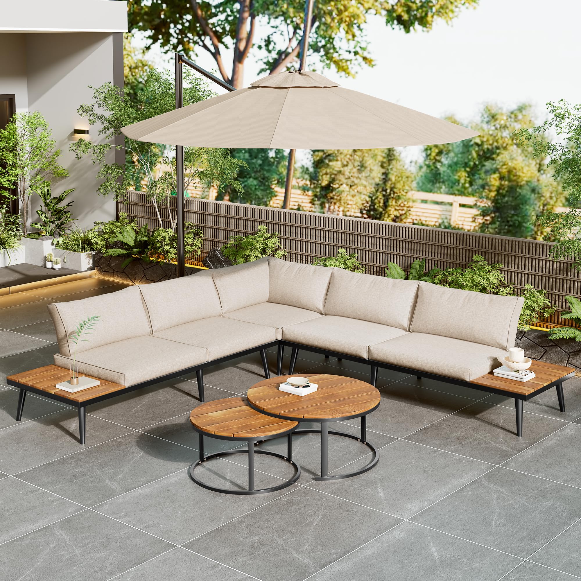 Lubvtti Set giardino esterno per 5-6 persone,divano da esterno,esterno tavolo da giardino con sedie (2x divano a 2 posti, 2x poltrona singola, 2x tavolo),mobili da giardino,beige