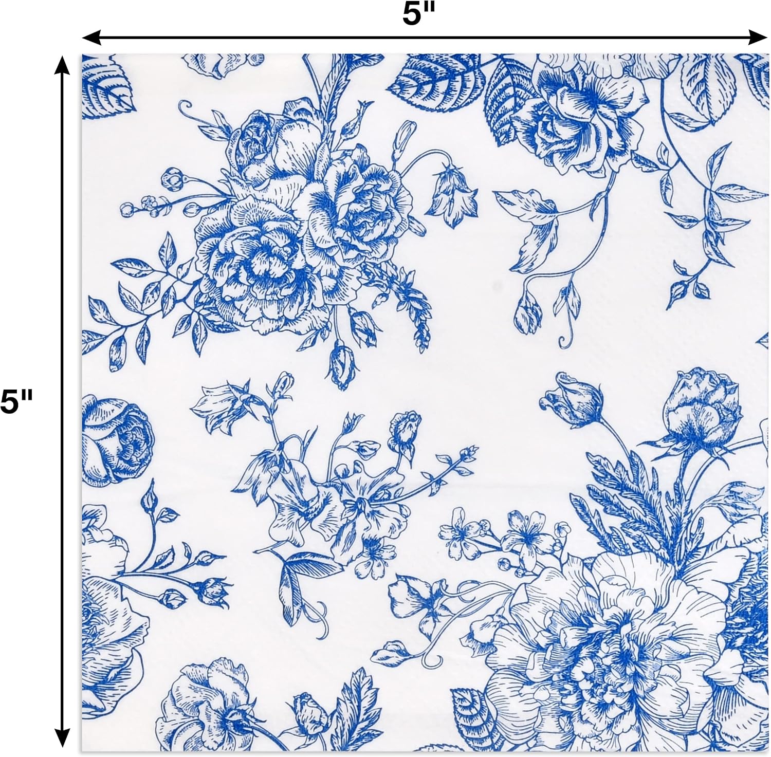 Gift Boutique Blue Floral Cocktail Napkins 120 Pack Disposable Paper Beverage Napkins for Tea Parties Weddings Bridal Showers Luncheons Garden Decor
