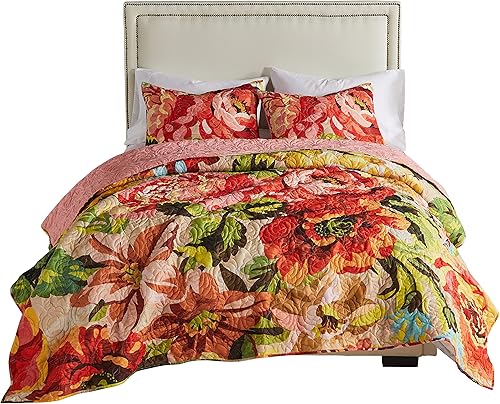 Miniatura 5 de Greenland Home Fashions Juego de edredón ultrasuave, reversible, de microfibra cepillada, 3 piezas, tamaño KingCalifornia King, Bouquet Senna