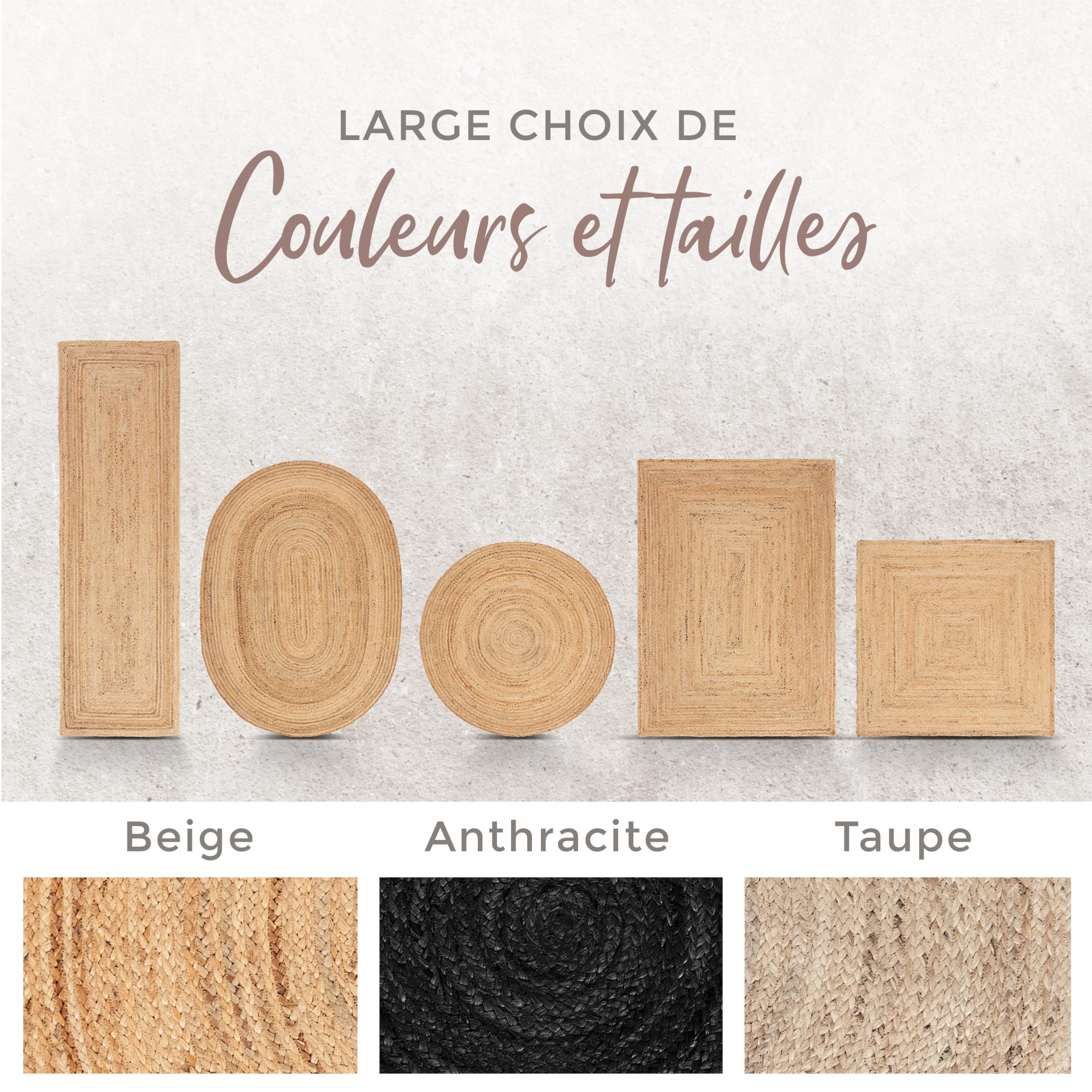 carpetfine Tapis de Jute Nele Ronde Beige Ø 60 cm | Tapis Moderne pour Le Salon et la Chambre à Coucher