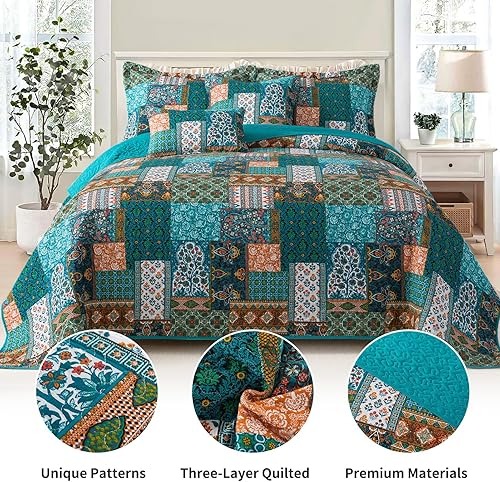 Vista 26 de BEDISELY Colchas de algodón tamaño Queen, colcha ligera estilo granja tamaño Queen (90 x 98 pulgadas), juego de ropa de cama floral suave y Casa