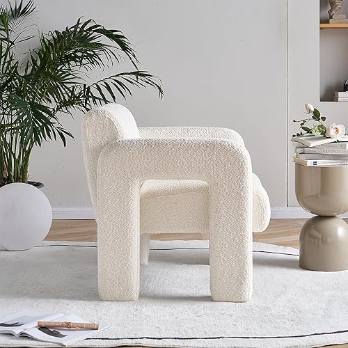 Miniatura 5 de Yoglad Silla decorativa con brazos para sala de estar, dormitorio y oficina, cómodo y elegante sillón tapizado de tela de peluche azul marino para