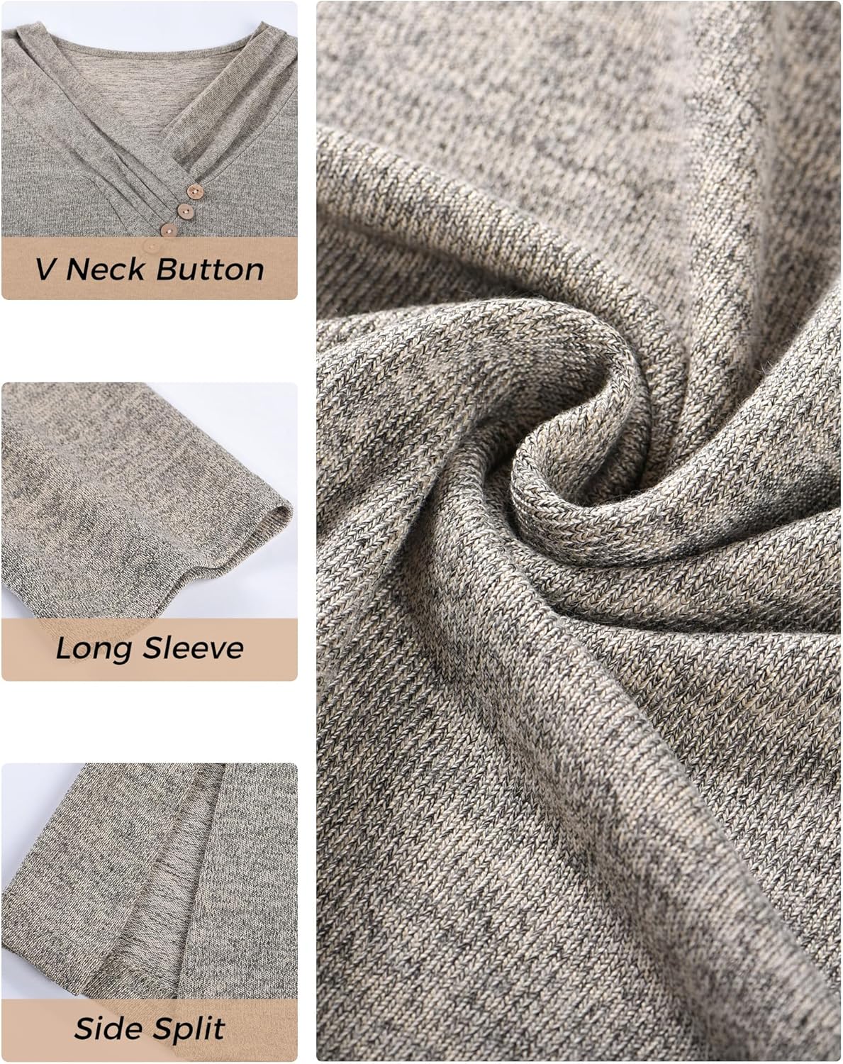 AURUZA Women's Fall Long Sleeve Tunic Tops V Neck Button Pullover Dressy Casual Basic Tops 2025 Trendy Blouses Sweatshirt - Image 8