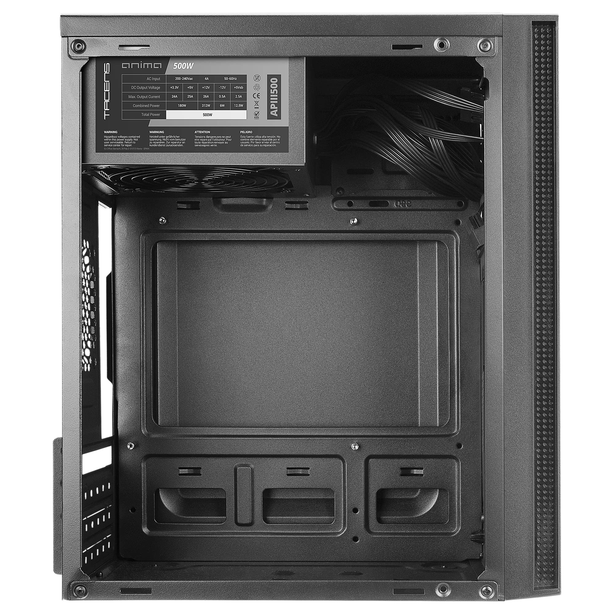 Tacens Anima AC5500, Boîtier PC Micro ATX Compact, Refroidissement par Mailles en Façade, Alimentation 500W, USB 3.0, Noir