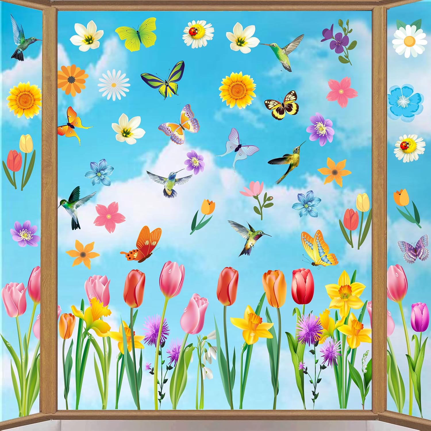 Hello Spring&Summer Window Stickers, Mother's Day Window Decoration