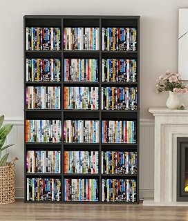DVD Shelf Storage, 9-Tier Media Storage Cabinet with Adjustable Shelves CD Cabinet Media Tower for DVDs CD Holder, Books, Games, Blue Rays, Black