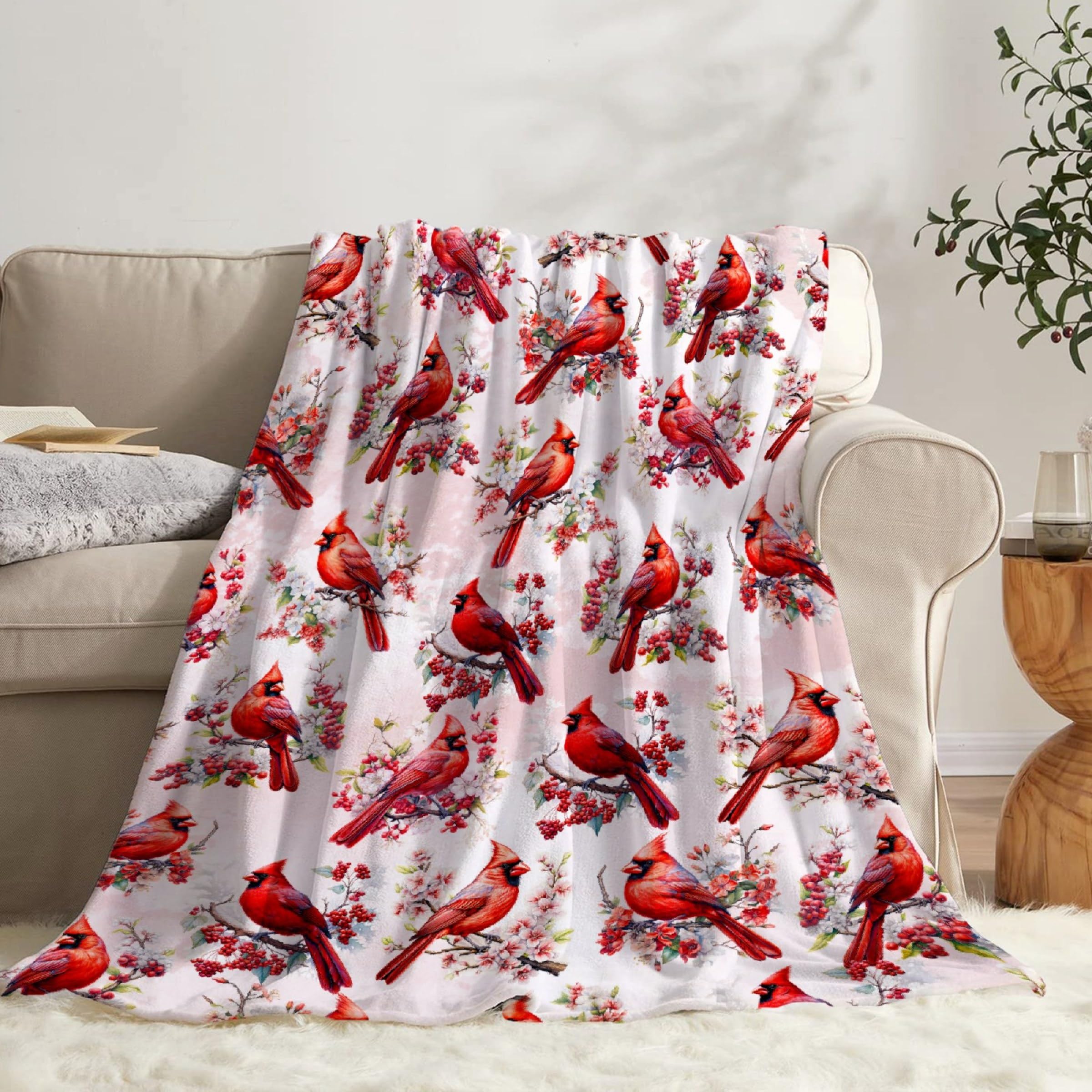 Cardinals Soft Flannel Fleece Blanket, Lightweight Microfiber Cozy Plush for Kids - 50"x40"