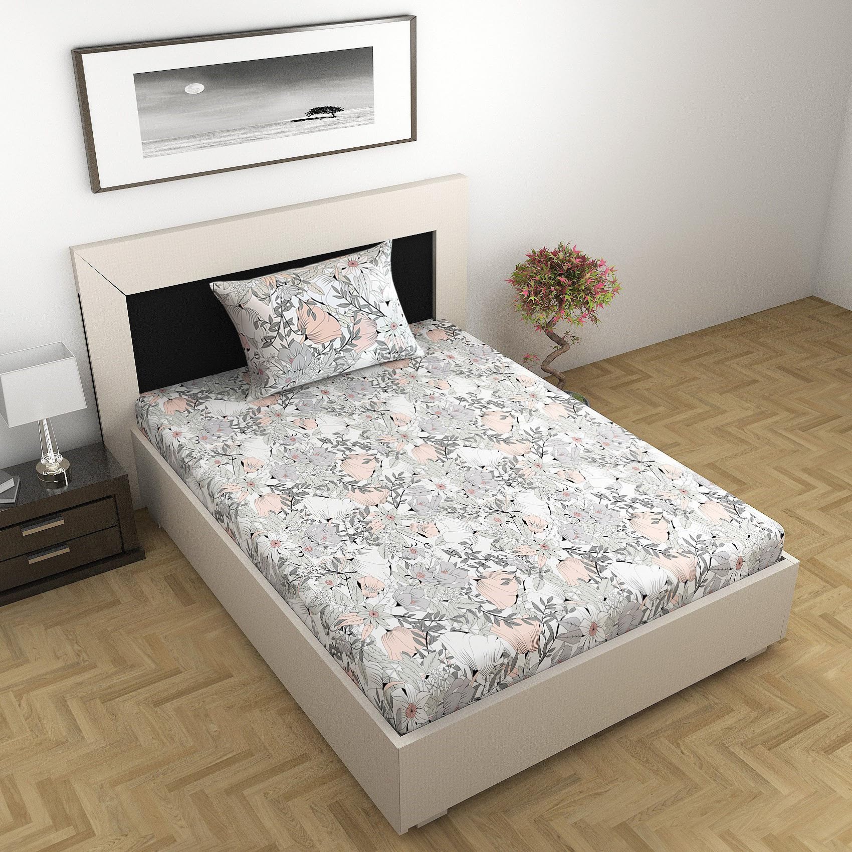 Divine Casa100% Cotton 144 TC Soft and Smooth Cosy Classic Floral Single Size Bed with 1 Pillow Covers (145 x 223 cms) Griffin