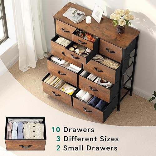 Miniatura 5 de YITAHOME Cómoda de 10 cajones, cómoda para dormitorio, cómoda de almacenamiento de tela, cómoda para sala de estar, pasillo, armarios, marco de