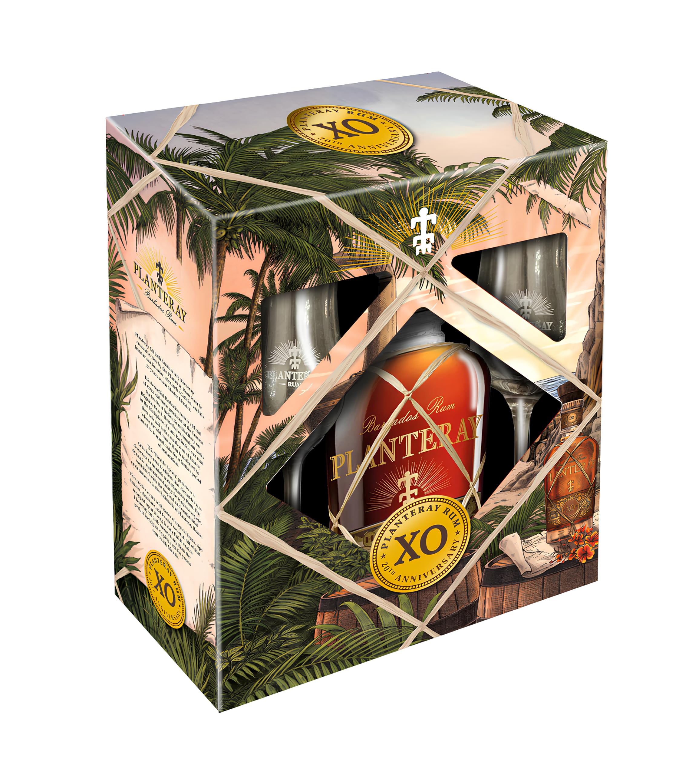 PLANTERAY RUM - (Ehemals Plantation) XO 20th Anniversary in Geschenkverpackung mit 2 Gläsern - Alter Rum - Herkunft: Barbados - Doppelreifung - 40% Vol - 70 cl